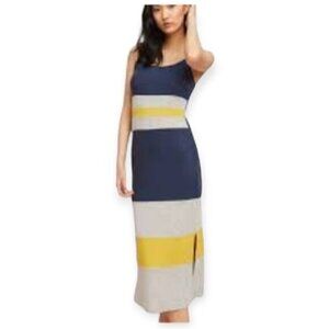 Ella Moss Womens Striped Maxi Dress Navy/Yellow XL